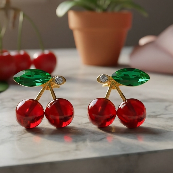 🆕️Cute Cherry Stud Earrings ✨Dainty & Minimalist | 925 Sterling Silver Posts 🍒 - Picture 9 of 11